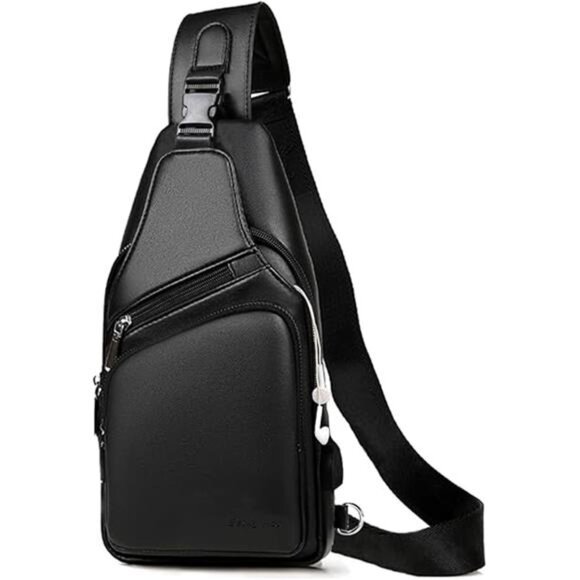 Men Leather Sling Bag Purse Waterproof Crossbody Chest Bag Sling Backpack - Picture 7 of 7